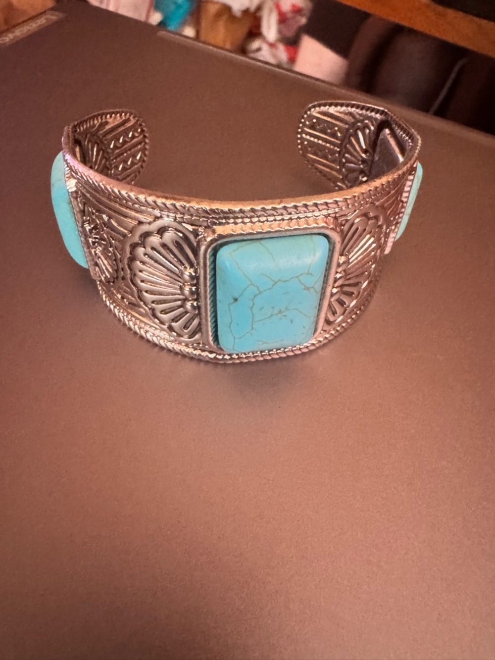 Myra Bag Turquoise Silver-Tone Stone Cuff Bracelet
